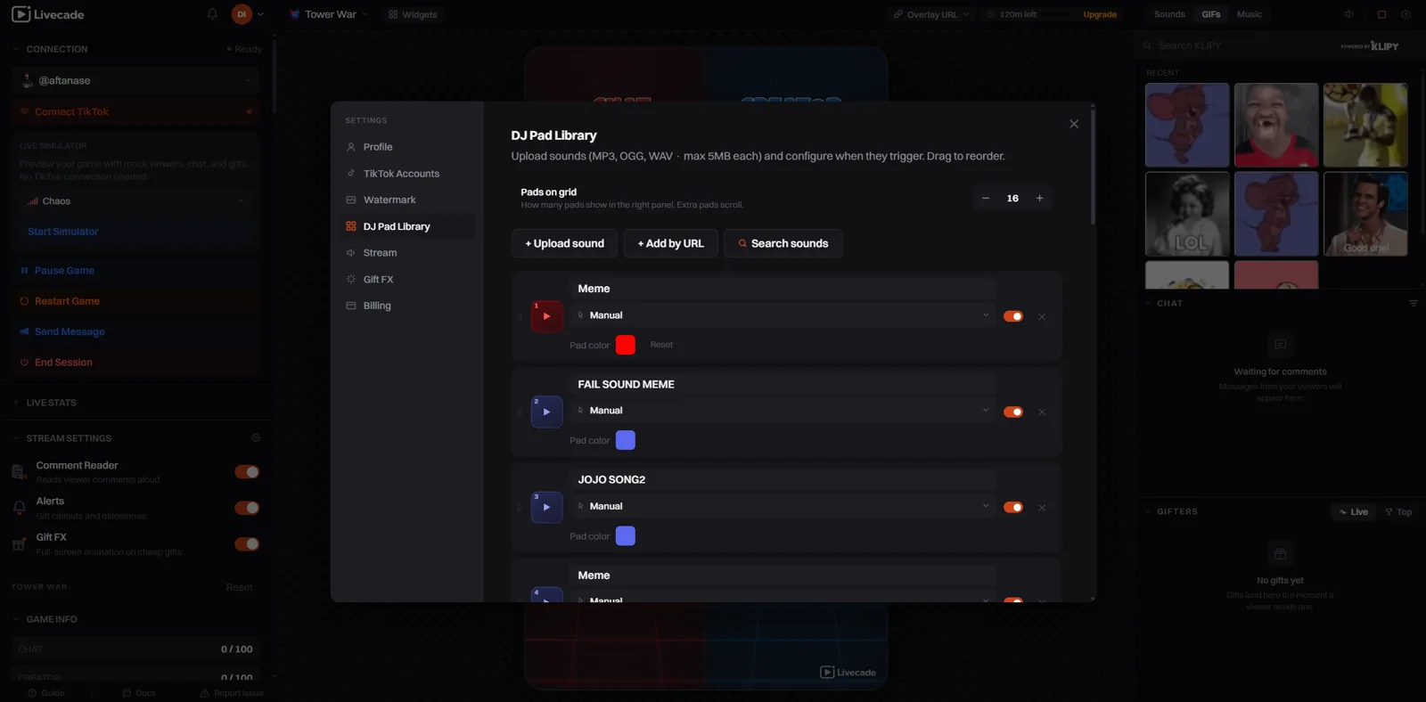 The DJ Pad library settings where sounds are managed